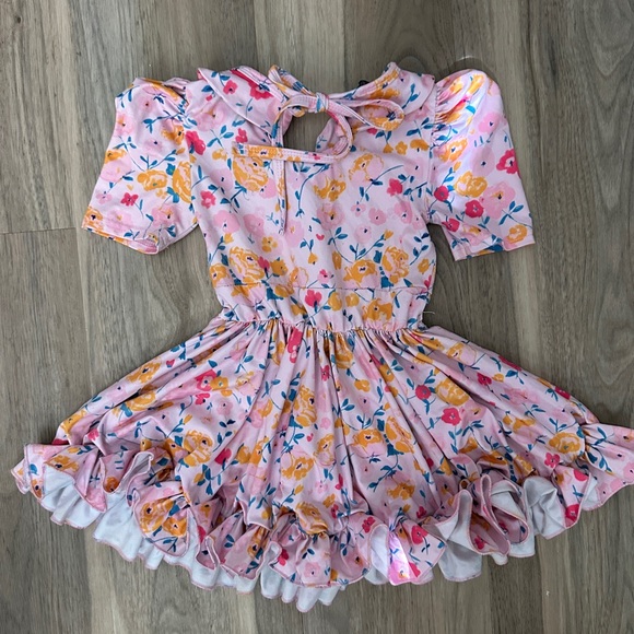 Floral Pink Dress with Ruffle Hem - Picture 2 of 3